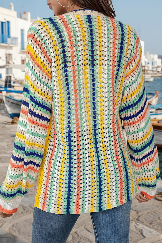 Cardigan en crochet à rayures colorées — Vogue Française