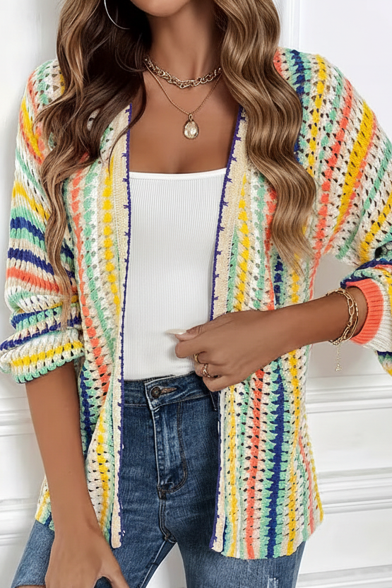 Cardigan en crochet à rayures colorées — Vogue Française
