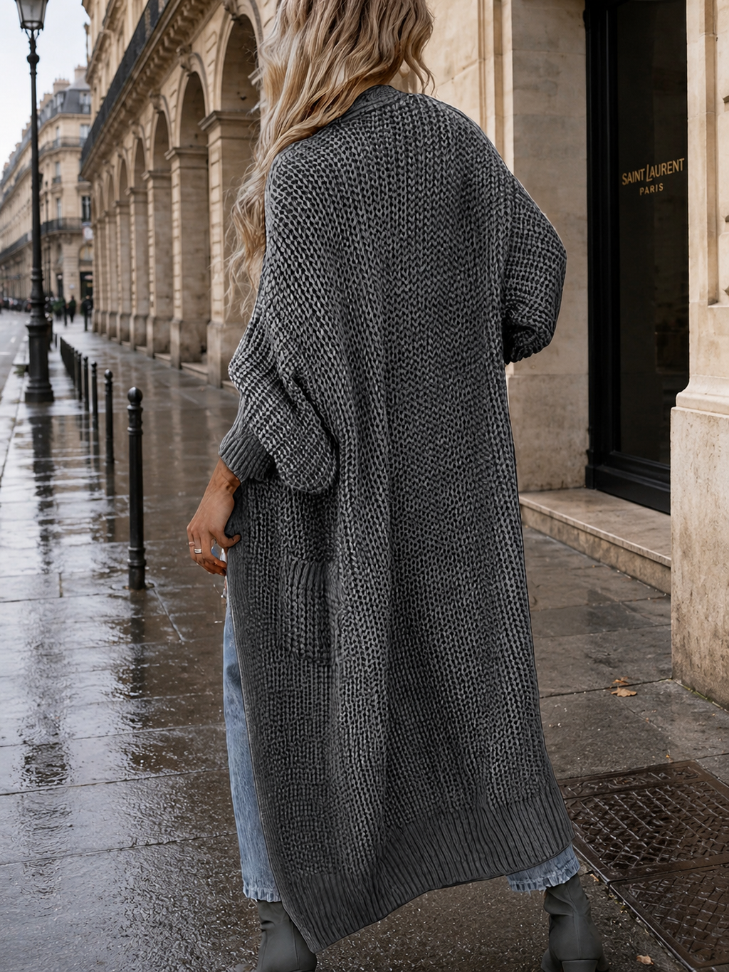 Cardigan long Rivoli en maille oversize, à poches