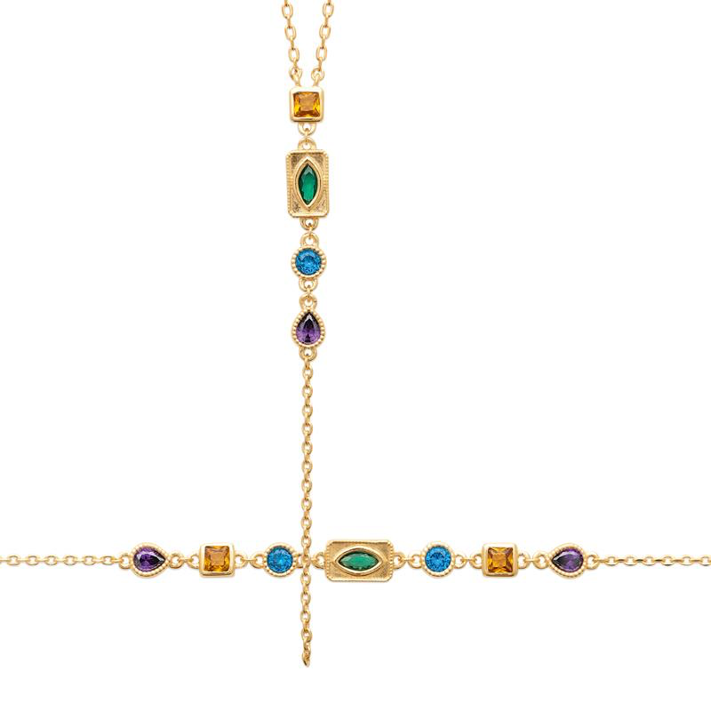 Parure Héra collier & bracelet Duo ou solo en plaqué or 18 carats aux pierres divines — Vogue Française