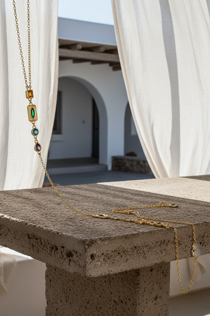 Parure Héra collier & bracelet Duo ou solo en plaqué or 18 carats aux pierres divines — Vogue Française