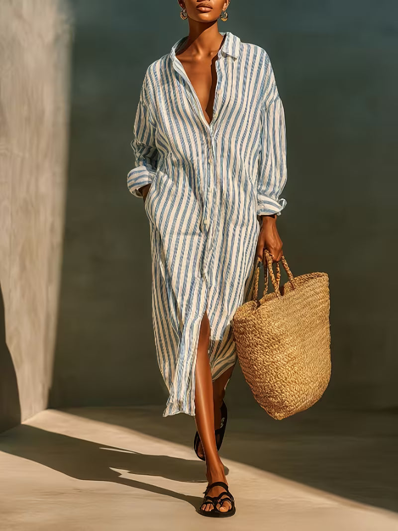 Robe chemise rayée casual chic — Vogue Française
