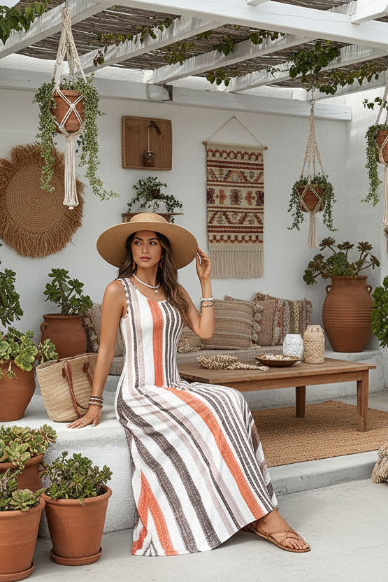 Robe maxi à rayures verticales color block — Vogue Française