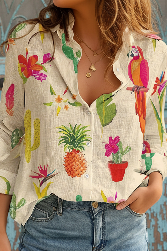 Chemise Shimida printemps/été à imprimé tropical — Vogue Française