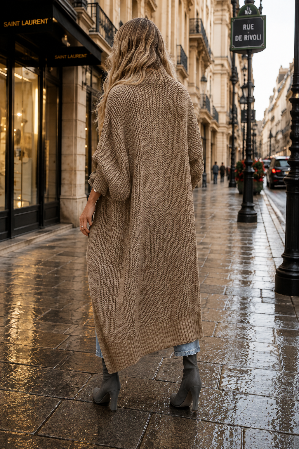 Cardigan long Rivoli en maille oversize, à poches