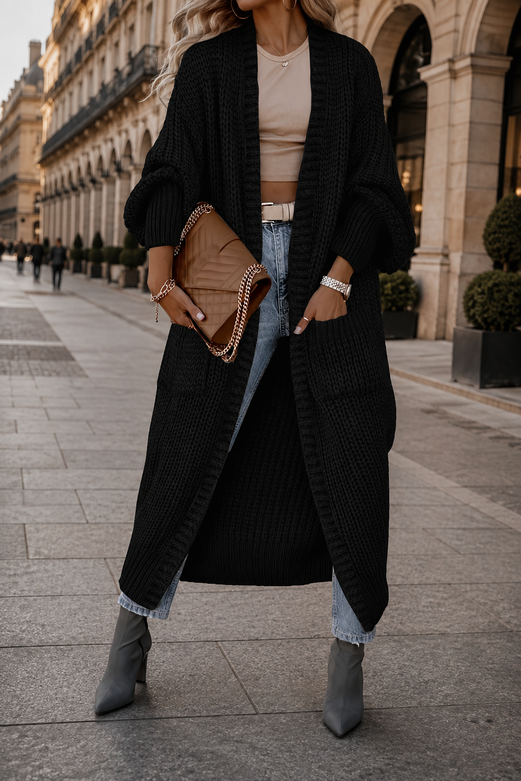 Cardigan long Rivoli en maille oversize, à poches