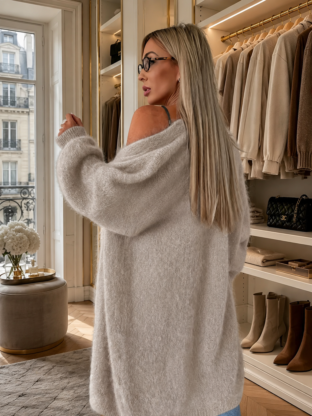Cardigan Long grège Montaigne Élégance Parisienne – Maille Douce, Coupe Ample et Chic