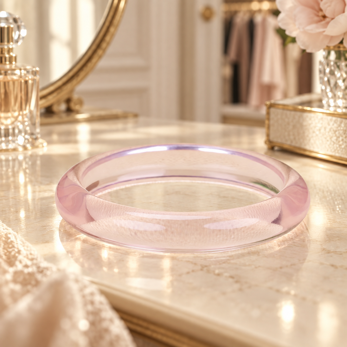 Jonc La Vie en Rose - Bracelet translucide rose poudré