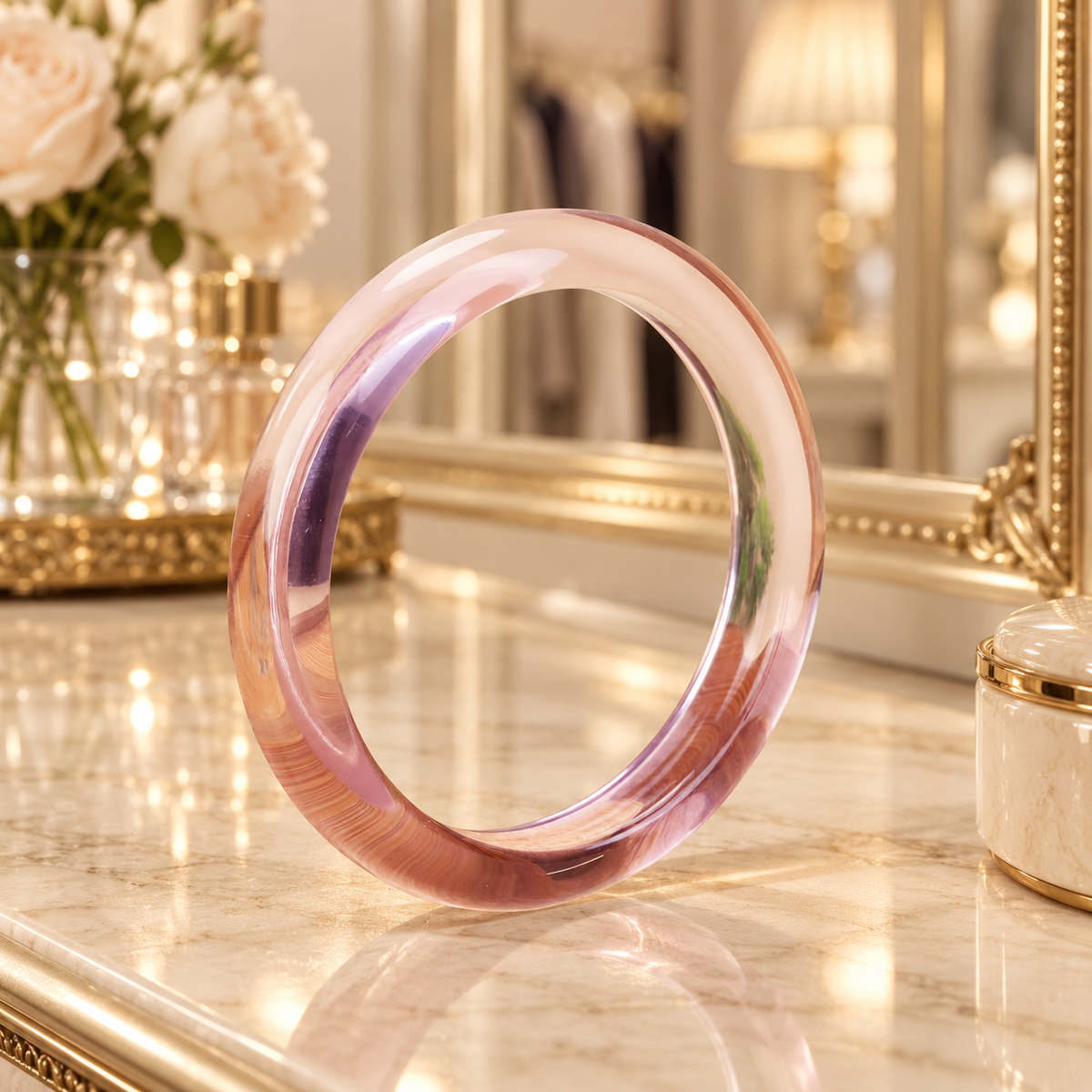 Jonc La Vie en Rose - Bracelet translucide rose poudré