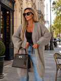 Cardigan Long grège Montaigne Élégance Parisienne – Maille Douce, Coupe Ample et Chic