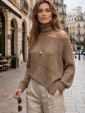 Pull Épaules Nues Madeleine – 80 % Laine, Col Roulé et Manches Chauve-Souris