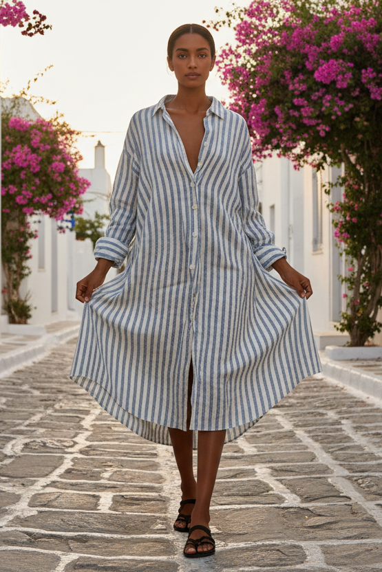 Robe chemise rayée casual chic — Vogue Française