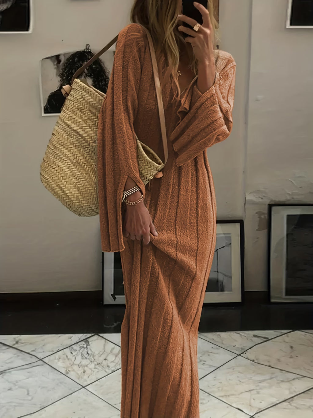 Robe longue Passy, encolure U et fente latérale