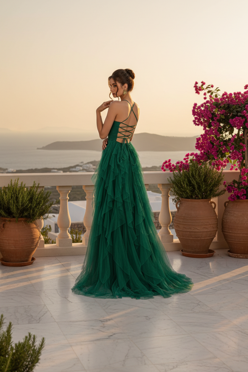 Robe longue élégante à ourlet asymétrique en mesh — Vogue Française