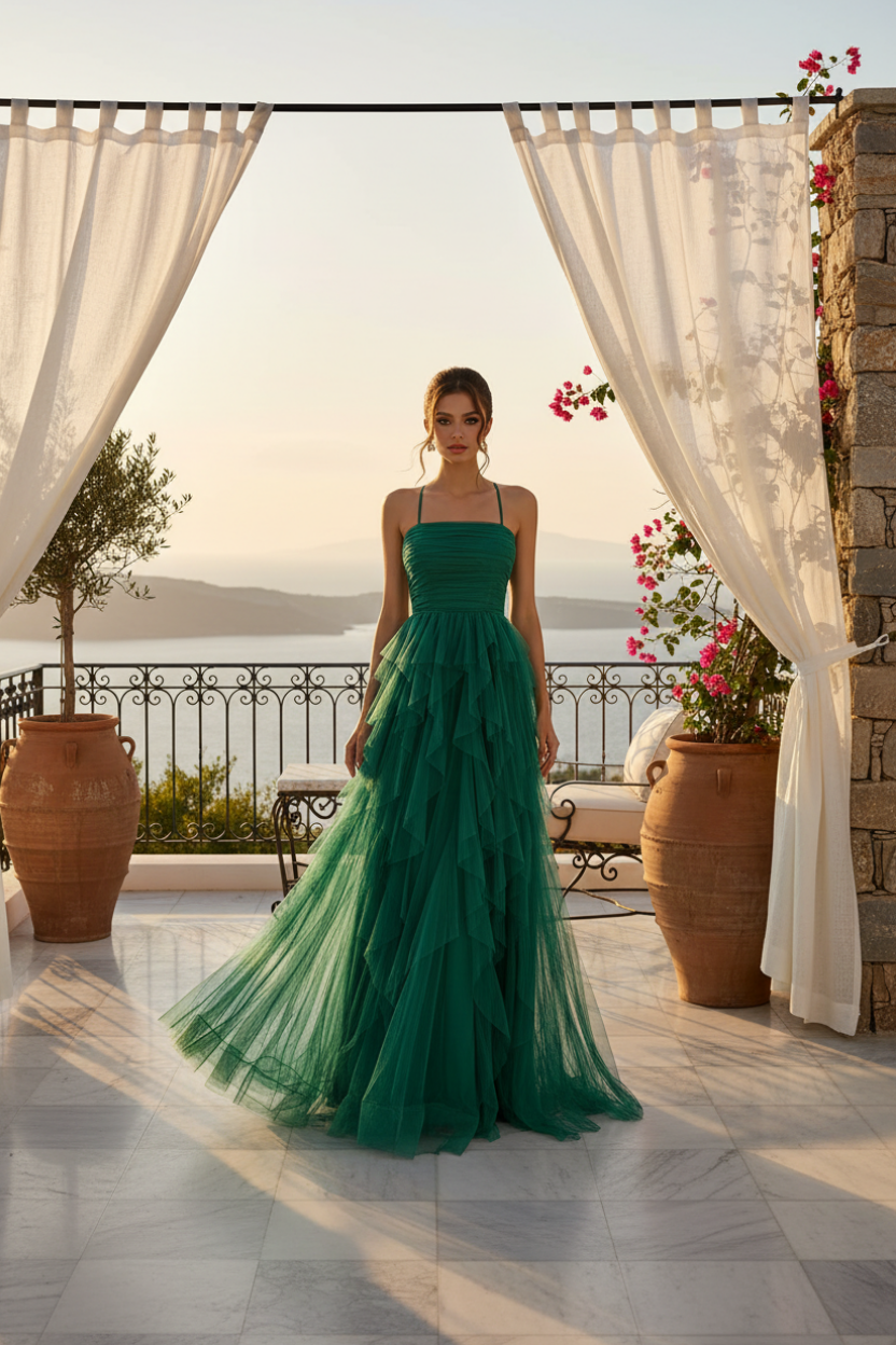Robe longue élégante à ourlet asymétrique en mesh — Vogue Française