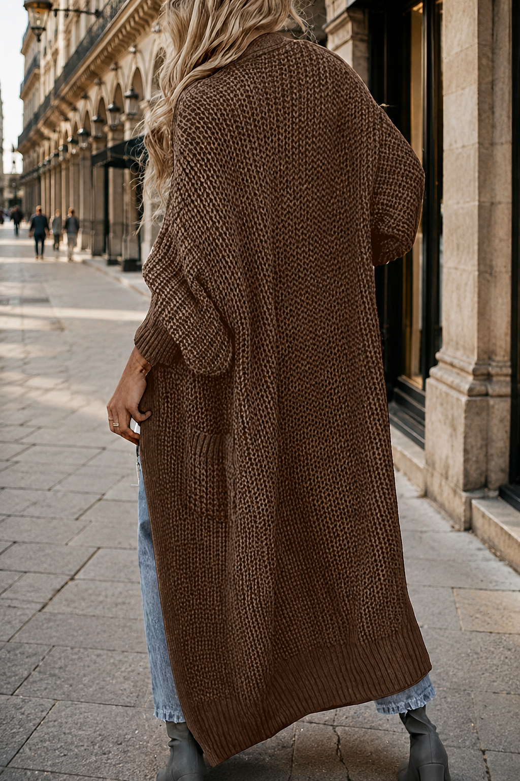 Cardigan long Rivoli en maille oversize, à poches